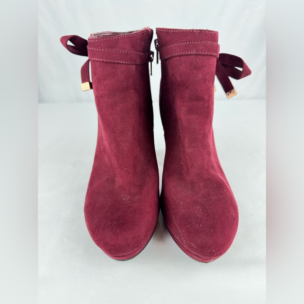 LC by Lauren Conrad Maroon Zippered Booties with Bow Detail - Picture 3 of 7